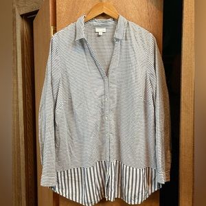 J Jill (Size L) Rayon Stripe Tunic Blouse Top Classic Modern Artsy